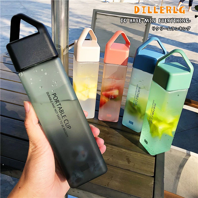 

480ml New Square Frosted Plastic Water Bottle Sealed Leakproof High Temperature Resistance Portable Sports Water Bottle BPA Free