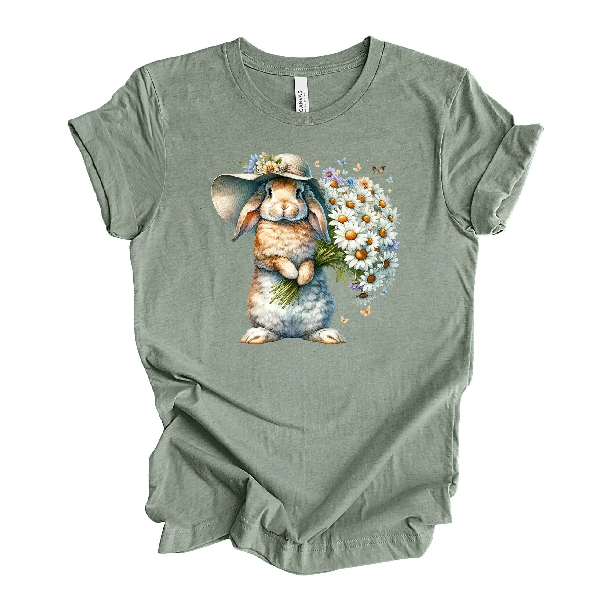 Пасхальная футболка милый кролик с маргаритками в шляпе премиум дизайн унисекс 6