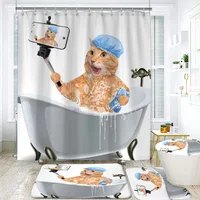 Yak Milk Cow Cat Series Shower Curtains Creative Cartoon Bathroom Accessories  Waterproof Thicken  Bath Curtain Rugs and Mat Set