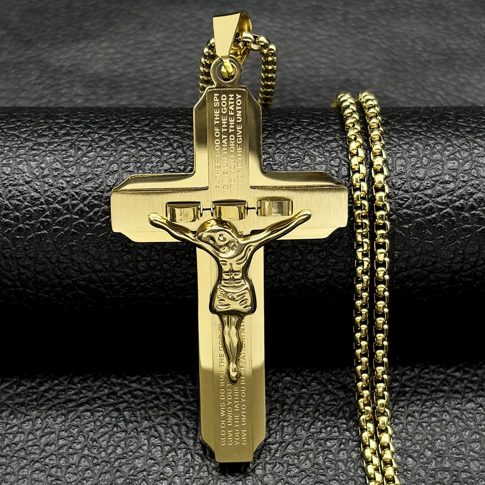 Панк кулон крест Иисус AFAWA нержавеющая сталь золото цвет