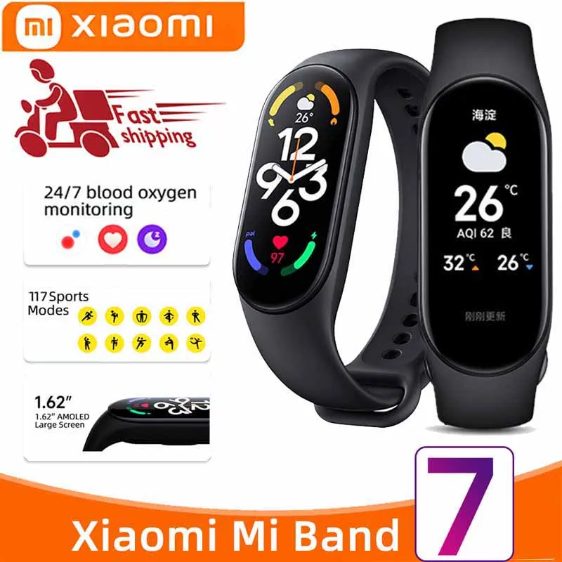 

2022 Xiaomi Mi Band 7 Smart Bracelet 1.62'' AMOLED Screen Miband 7 Blood Oxygen Fitness Traker Bluetooth Waterproof Smart Band 7