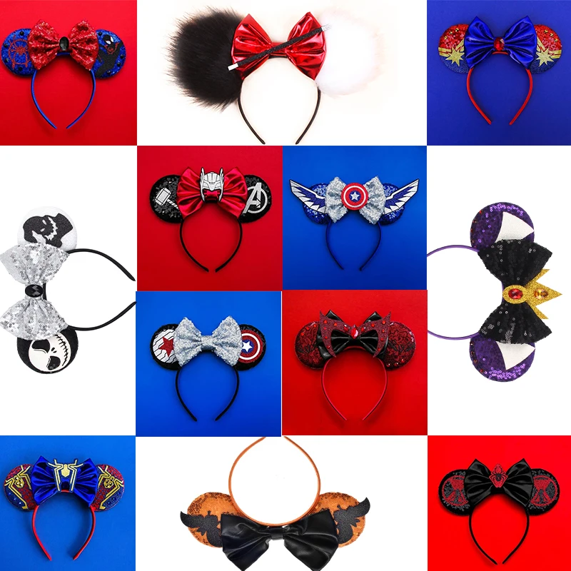 

Halloween Mickey Mouse Ears Headbands Bows Sequins Adult Kids Hairband For Women Spiderman Vampire Party Girls Hair Accessories