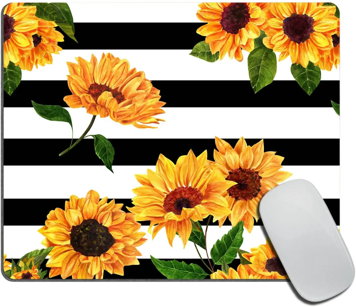 

Custom Design Bloomy Sunflowers Mouse pad Black and White Striped Anti-Slip Rubber Mousepad for Gaming Office Laptop Computer