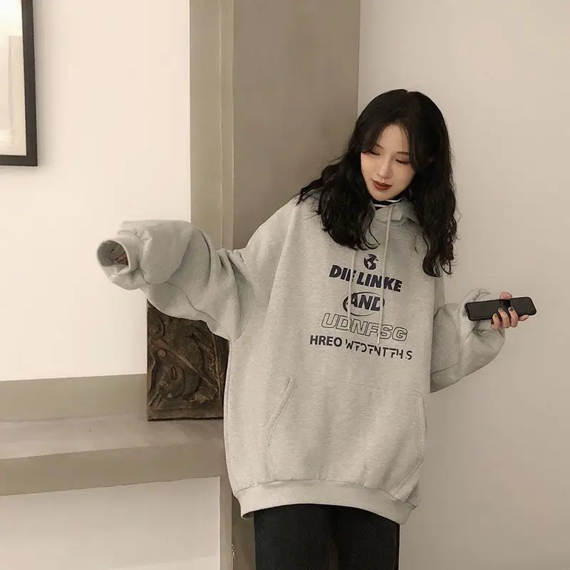 

Casual Lazy Style Plus Velvet Thick Letter Printing Autumn and Winter New Fashion Trend Simple Loose All-match Sweater