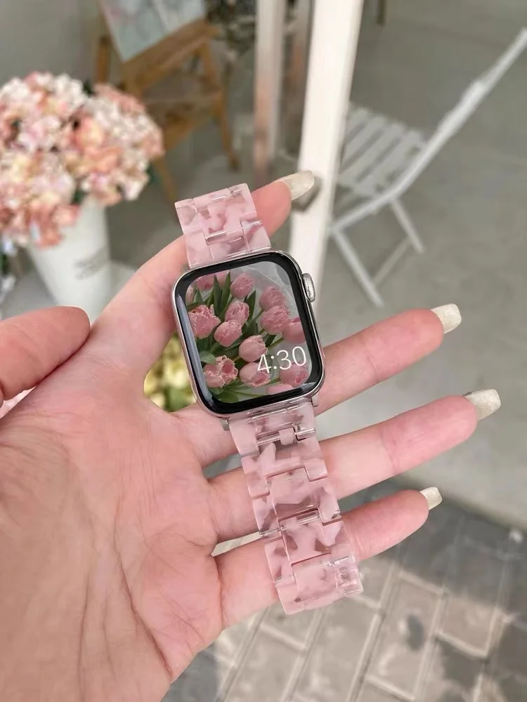Resin Strap for Apple Watch Band 44mm 40mm 45mm 41mm 42mm 38mm Ultra 49mm Woman Wristband for iWatch Series 7 6 5 4 3 2 SE 8 45
