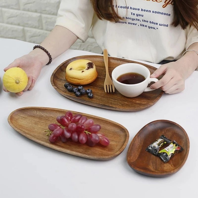 

Whole Wood lovesickness Wood Irregular Oval Solid Wood Pan Plate Fruit Dishes Saucer Tea Tray Dessert Dinner Plate Tableware Se