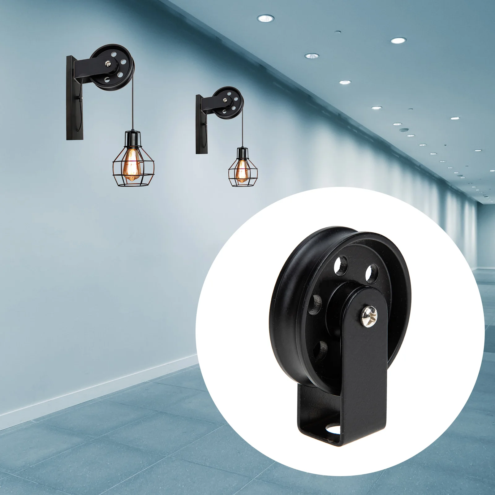 

Lighting Accessories Black Retro Pulley Wheel Vintage Iron Stand Wall Lamp Wrought