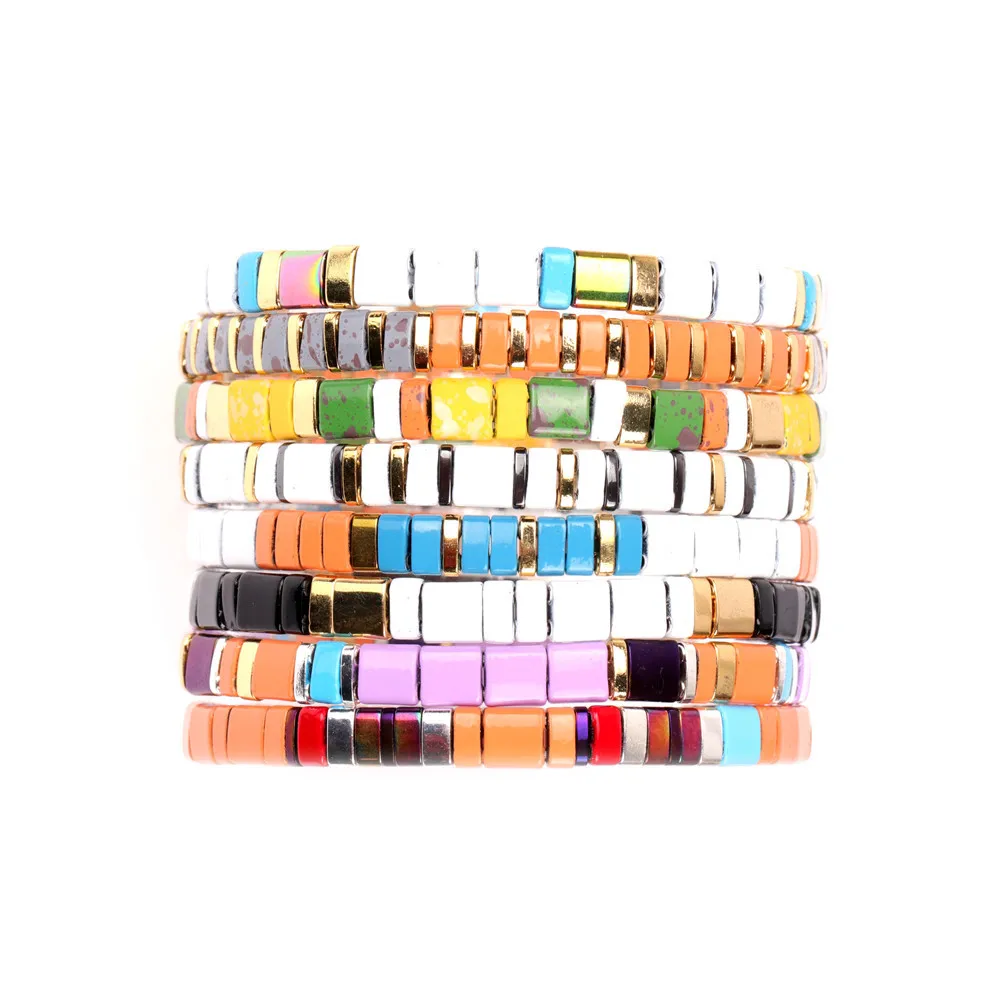 

Bohemia Charm Rainbow Bracelet Handmade Beads Distance Elasticity Miyuki Tila Beads Bracelets for Women Bangle DIY Jewelle