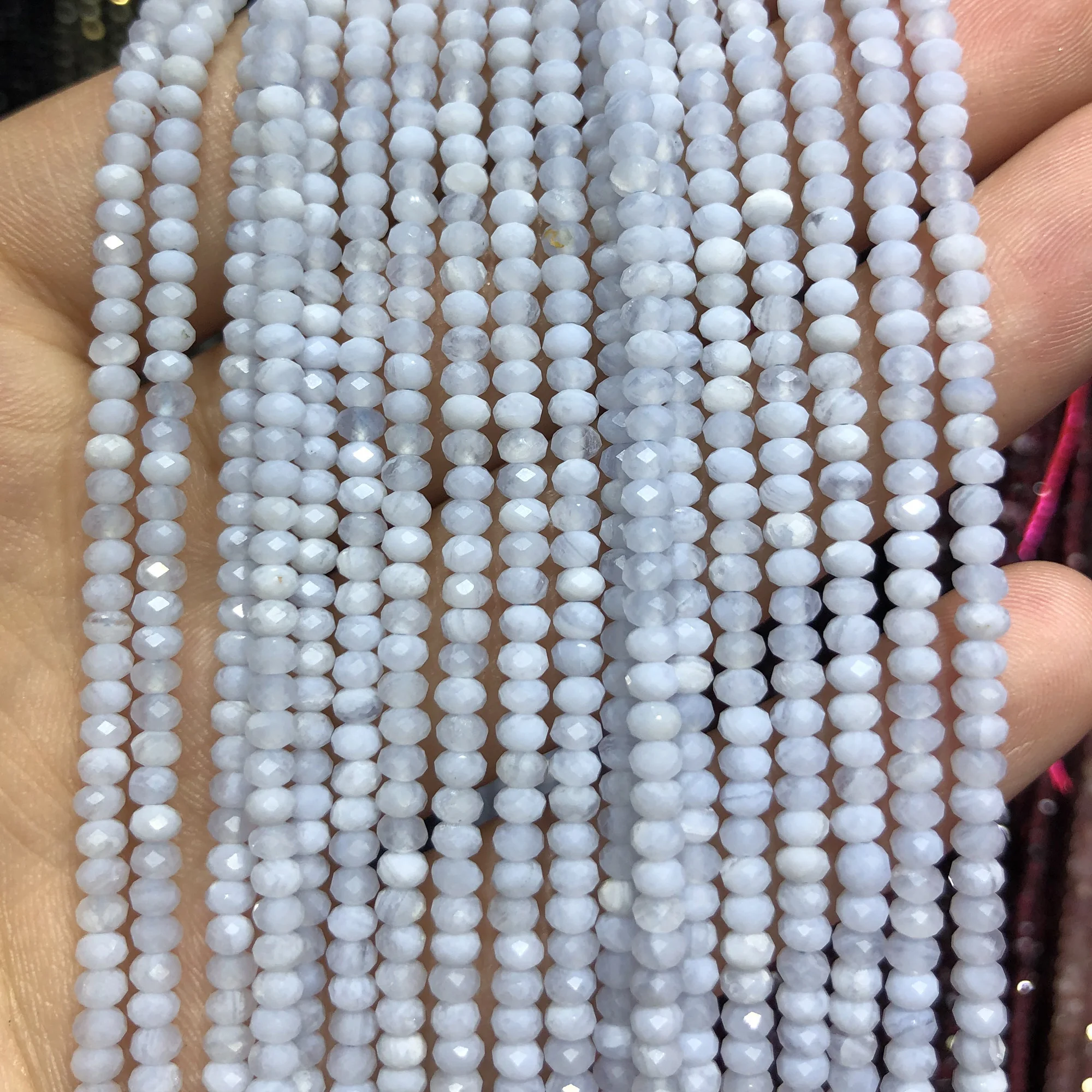

Genuine Purple Lace Agate Rondelle Faceted Beads Natural Stone Beads 2x3-4mm 15''