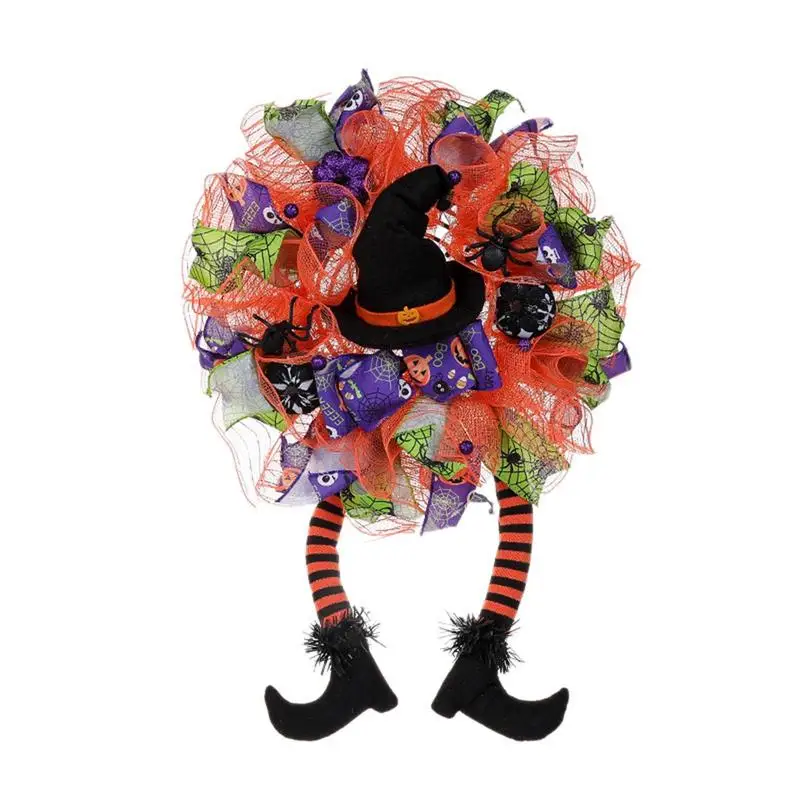 

Witch Wreaths For Front Door Halloween Witch Wreath Sign Pumpkin Pattern Decor With Fake Spider And Witch Hat Clown Garland