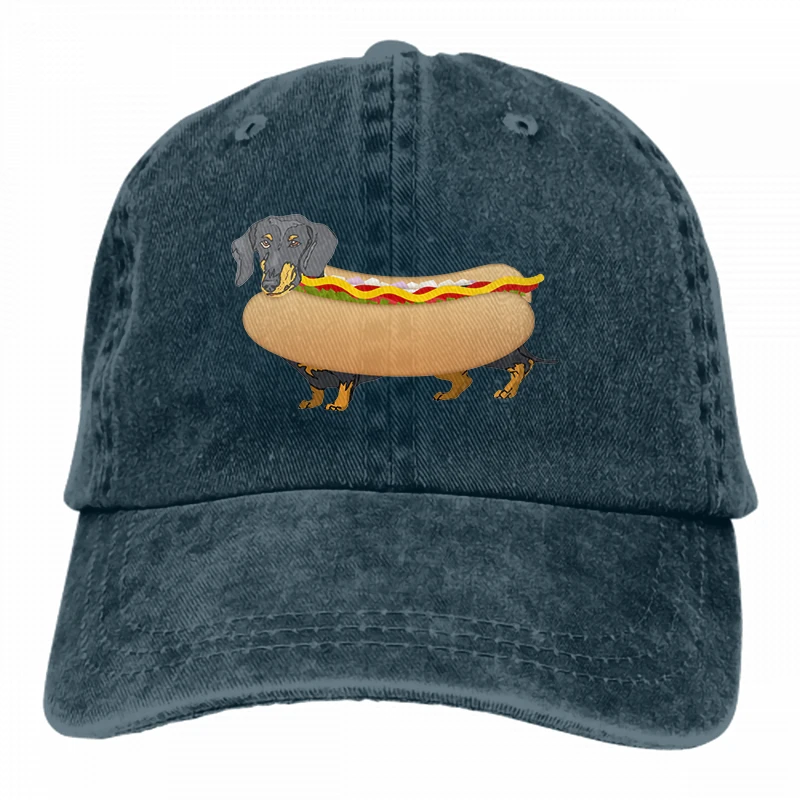 

Unisex Weiner Dog On A Bun Vintage Washed Twill Baseball Cap Adjustable Hats Funny Humor Irony Graphics Of Adult Gift Black
