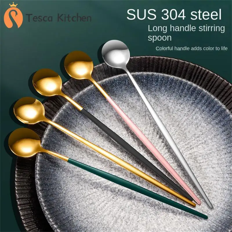 

Mixing Soup Spoon Portable Cutlery Teaspoon Ice Cream Dessert Household Stirring Coffee Spoon Kitchen Accessories Long Handle