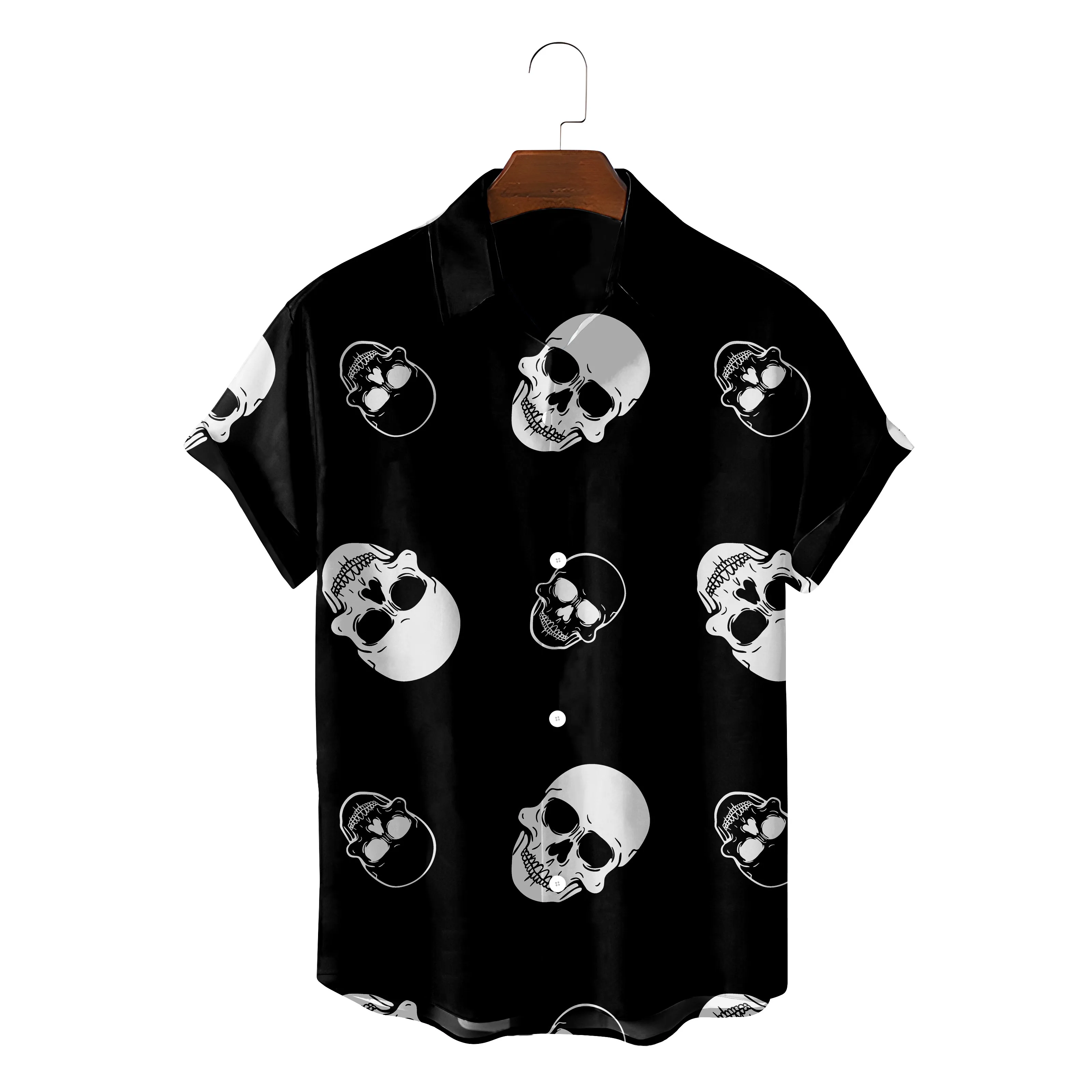 

2022 летняя гавайская рубашка, 3D футболка, Ретро рубашка, мужская рубашка с рисунком скелета, черепа, с коротким рукавом, повседневная мужская ...
