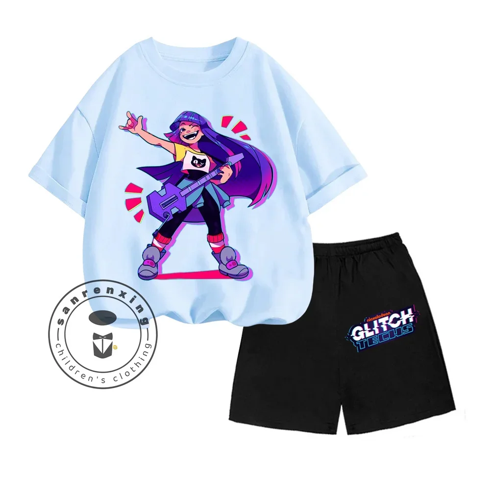 Детский Летний Комплект Kawai Glitch Techs Q-Edition Топ С Короткими Рукавами И Круглым
