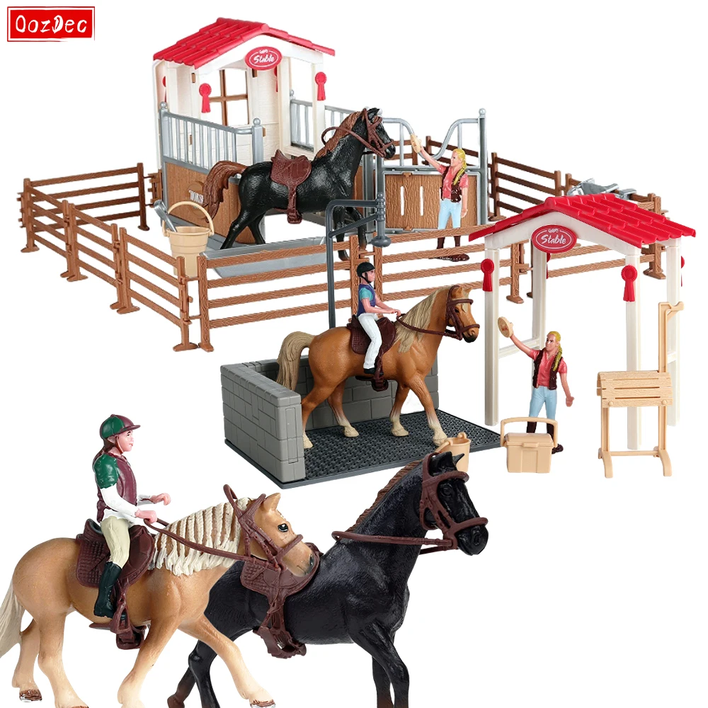 

OozDec Simulation Farm Animals House Horse Stable with Fence Horses Ornaments Playset Figurine Child Educational Kids Toys Gift