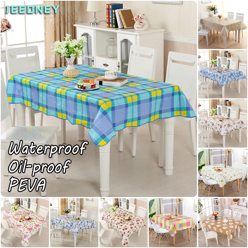 

Waterproof Table Cloth Rectangular PEVA Oilcloth Decorative Desk Cover Oilproof Tablecloth Stain Tablecloths Blue Plaid Printing