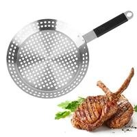non stick grilling skillet heat resistant grill pan basket with handle for seafood veggies pizza bbq camping grilling accessory