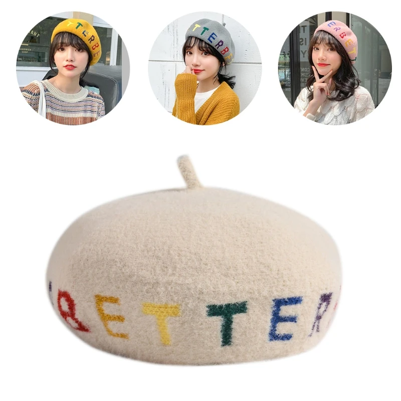 Женский Осенний берет из искусственной шерсти шапка с вышитыми радужными