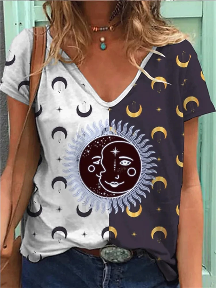 Футболка женская с V-образным вырезом базовый топ коротким рукавом повседневный