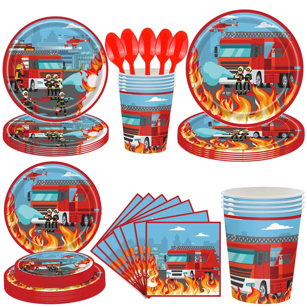 Fire Truck Party Decorations Disposable Dinnerware Firetruck