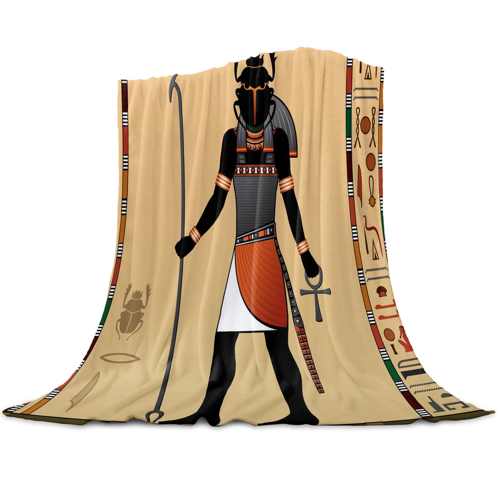

Beetle Ancient Animal Art Flannel Throw Blanket Soft Sofa Bed Travel Kids Adults Gifts Egyptian Scarab Hibiscus Lotus Pattern