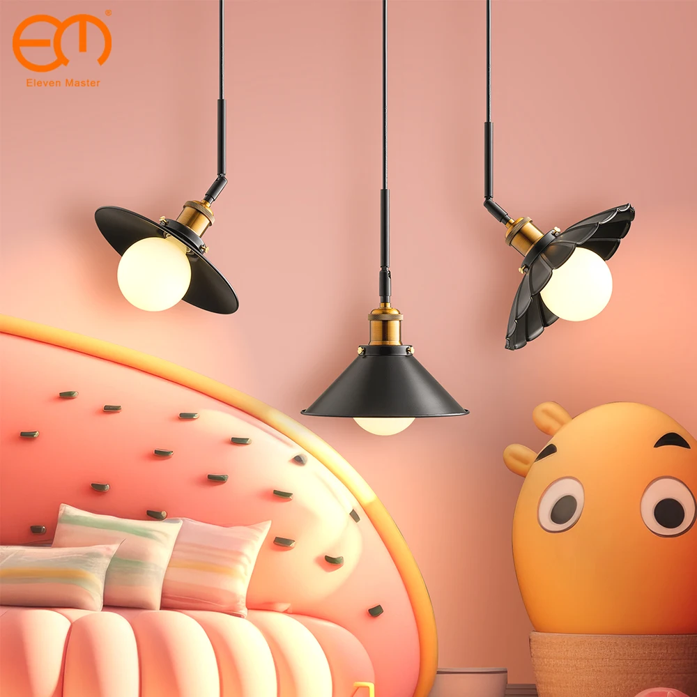 

Vintage Rotatable LED Iron Lampshade Pendant Light Industrial Indoor Decorbed Bedroom 3M Wires Light fixture For Living Room E27