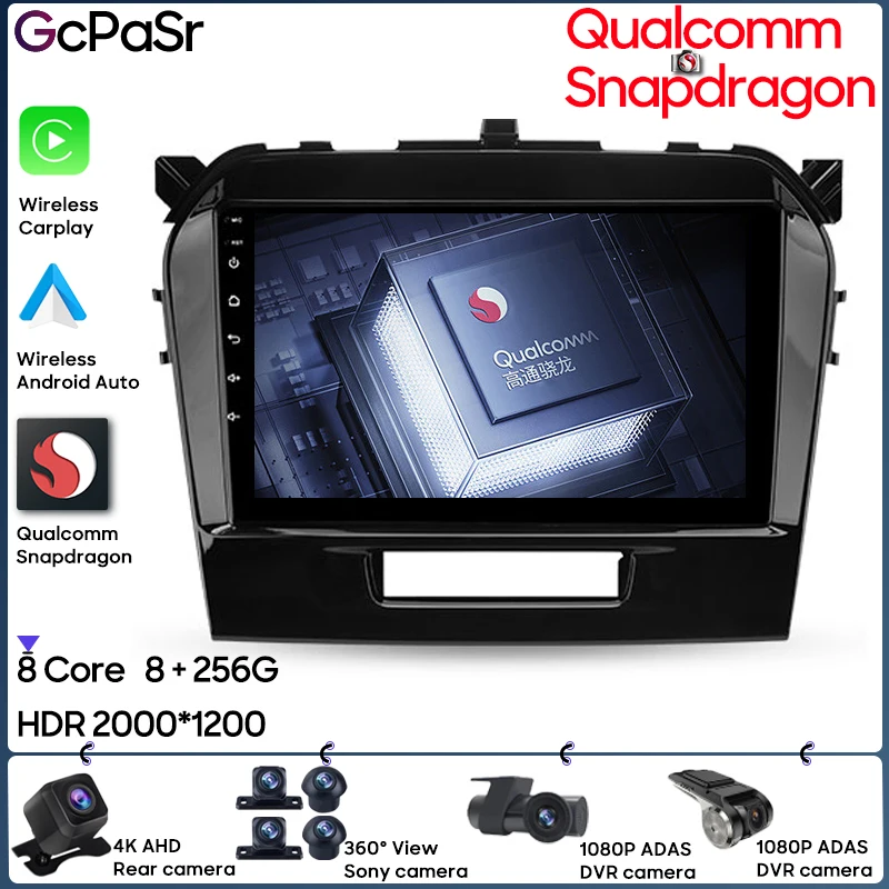 

Автомобильный радиоприемник Qualcomm для Suzuki Vitara 4 2014-2018, GPS-навигация, беспроводная система Android, автовоспроизведение, Bluetooth, 5G, 2din, DVD