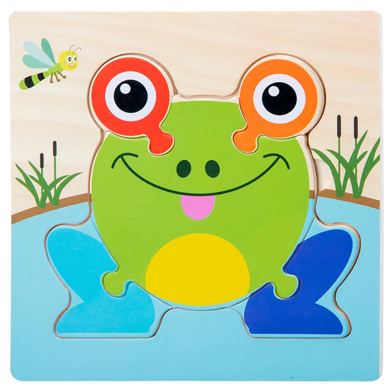 

Wooden Toys 3D Puzzle Cartoon Frog Kids Early Education Intelligence Jigsaw Puzzle Shape Matching Toys for Children Gifts