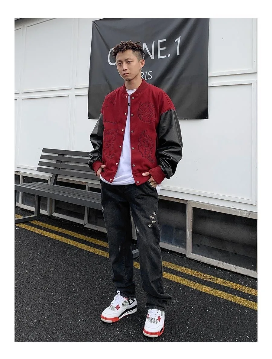 2022 New American West Coast Street Hip Hop Embroidery Pistol Leisure Jeans Men And Women Loose Straight High Wais Long Pants