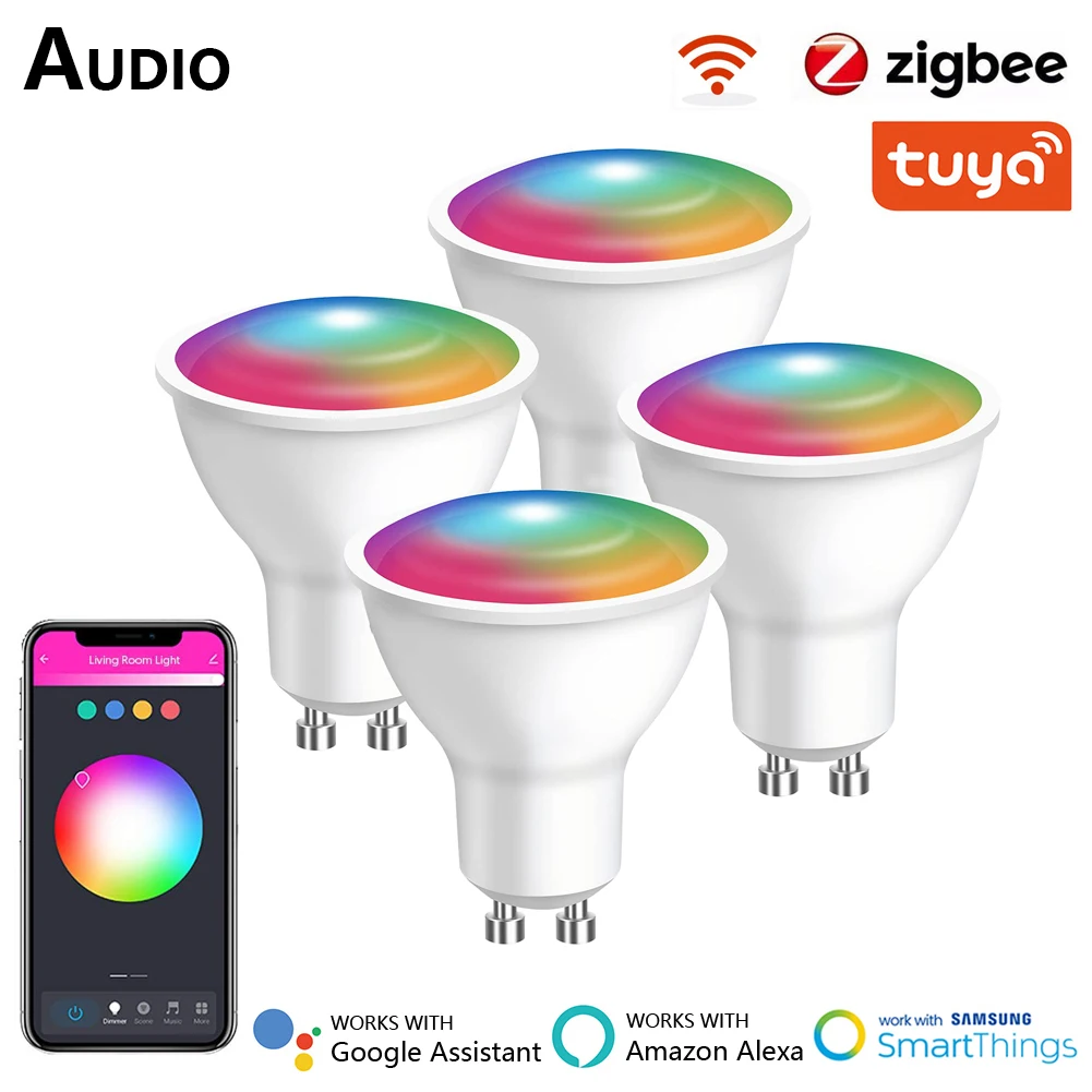 

Tuya Zigbee Smart Led Bulb GU10 RGB C+W 5W Dimmable Lamps Smart Life APP Control LED Spot Light 110V 220V via Alexa Google Home