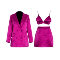 3 pcs sets skirt blazer suits summer new sexy rose purple three piece double breasted suit camisole short skirt jacket suit