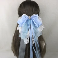 new long tassels lace big bow hairpins ponytail hairdressing princess spring hairpin organza bow ribbon hair accessories