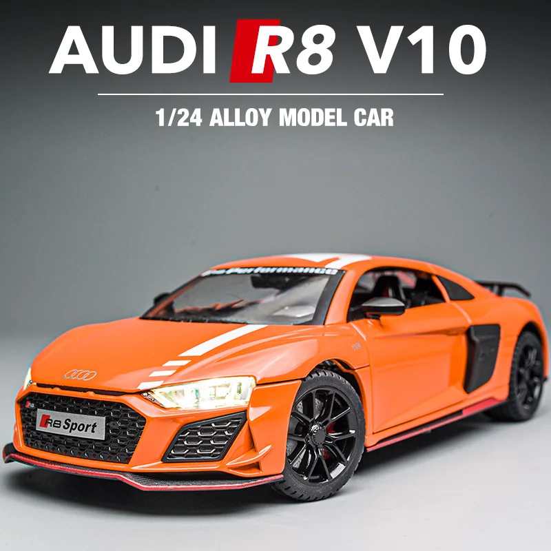 

1/24 Audi R8 V10 Coupe Alloy Model Car Collection Series Metal Diecast Vehicle Simulation Light Sound Toy Car Gift For Children