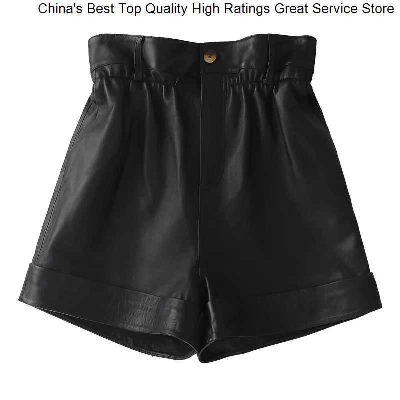 Woman Genuine Leather Harajuku Hwitex Women With Official Trench Femme High Waist Causal Mujer Sexy Booty Short HW3083