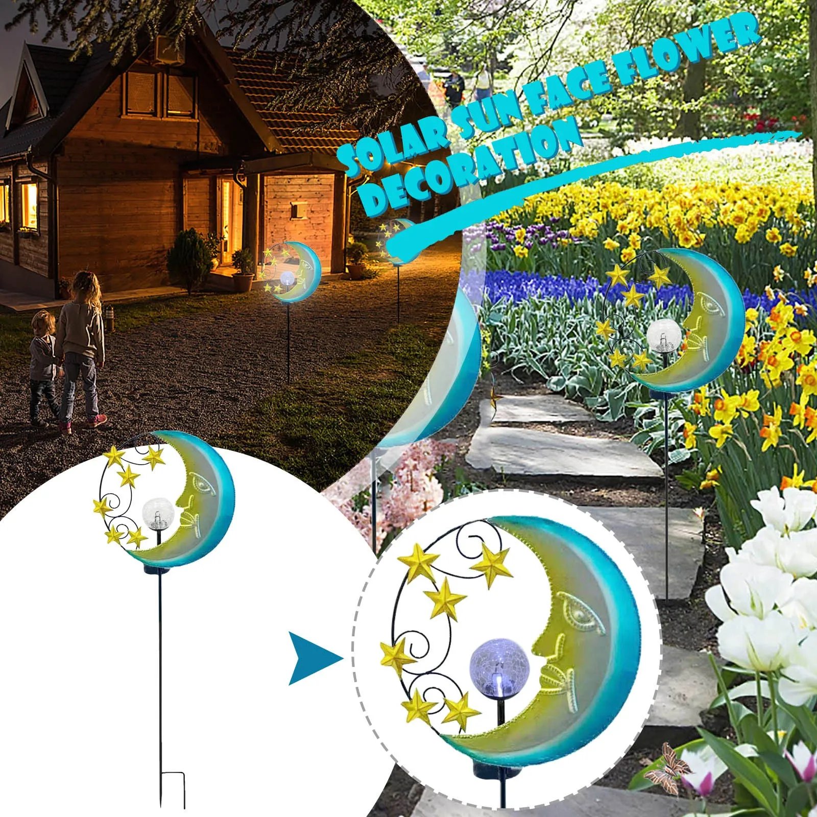 

Copper Rain Gauge Stake Solar Sun Face Flower Star Iron Art Hollow Garden Garden Decoration Birthday Yard Signs with And Name