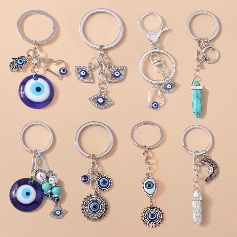 Металлический брелок Lucky Evil Eyes с бирюзовым камнем