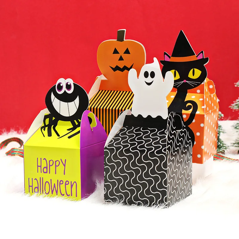 

10/20Pcs Halloween Candy Box Biscuits Pumpkin Cookie Cake Favor Gift Box Paper Baked Funny Packaging Bag Easter Party Decoration