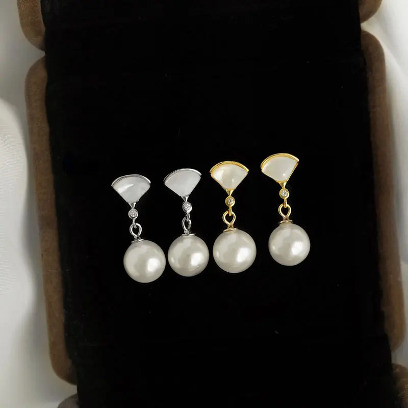 

European and American Style High-end Fan Shaped Earrings Pearl Earrings 2022 New Fashion Earrings Temperament Earrings Earrings