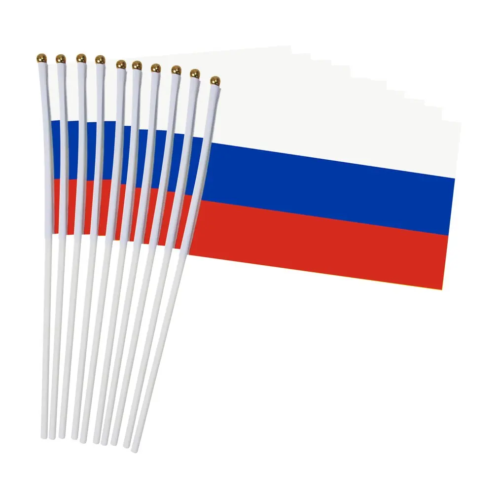 

10pcs 14*21cm Flags Russian Patriot National Flag Russia Flying Flag Banner With Plastic Flagpoles Small Hand Waving Flags