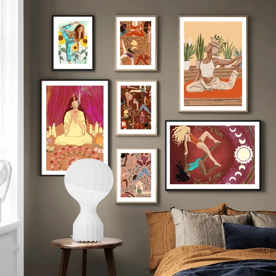 

Abstract Yoga Pose Fashion Girl Flower Wall Art Canvas Painting Nordic Posters And Prints Wall Pictures For Living Room Decor