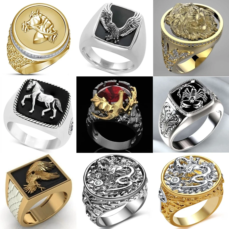 

Milangirl Vintage Dragon Rings Black Gun Animal Male Ring Fashion Gothic Punk Ring Party Jewelry Chinese Style