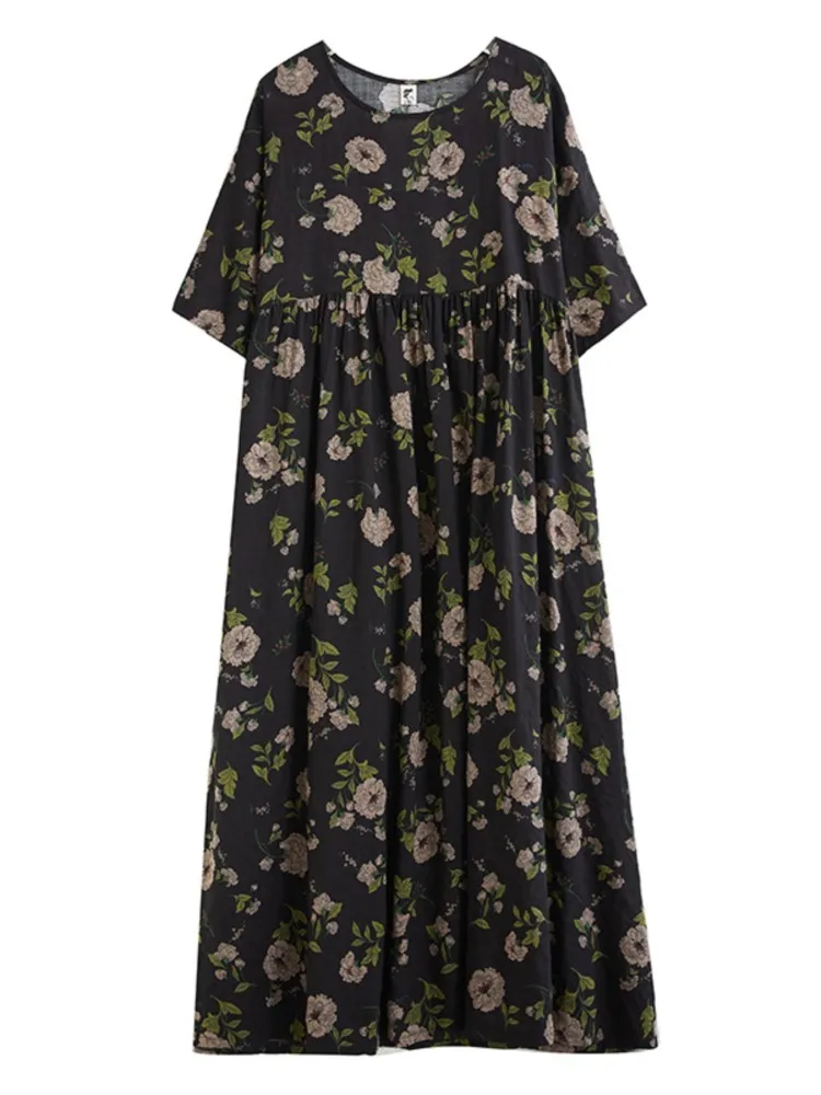 Платье женское длинное свободного кроя с цветочным принтом