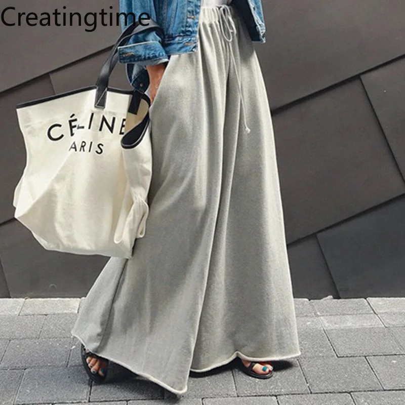 

Новинка весна-осень 2022 Модные женские Однотонные эластичные свободные повседневные широкие брюки Creatingtime GA200