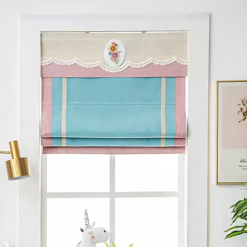 Современные римские шторы розового и синего цвета на заказ