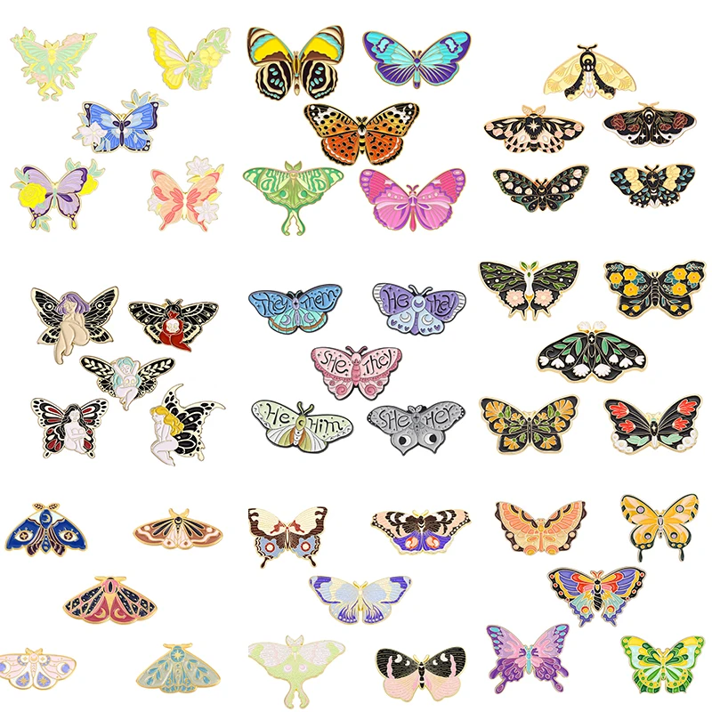 

5pcs/Set Butterfly Collection Enamel Pins Moth Butterfly Brooch Lapel Badges Jewelry Gift Wholesale