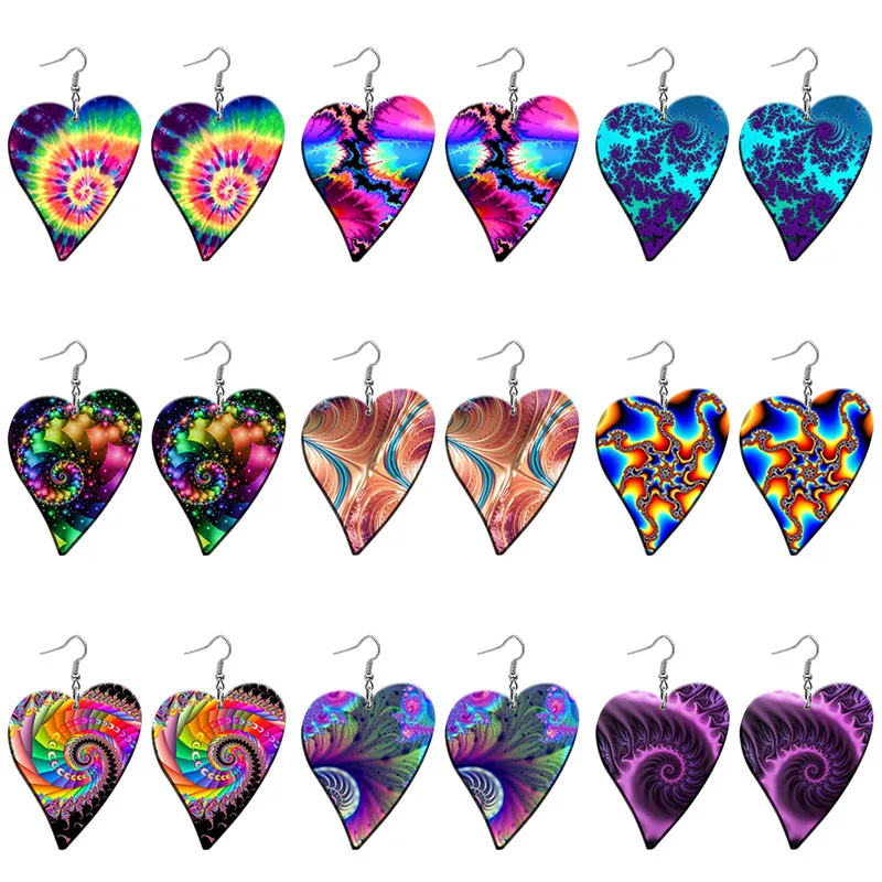 

Colorful Swirl Pattern Acrylic Heart Drop Earrings For Women Stainless Steel Piercing Ear Hooks Jewelry Girls' Gift Z1150