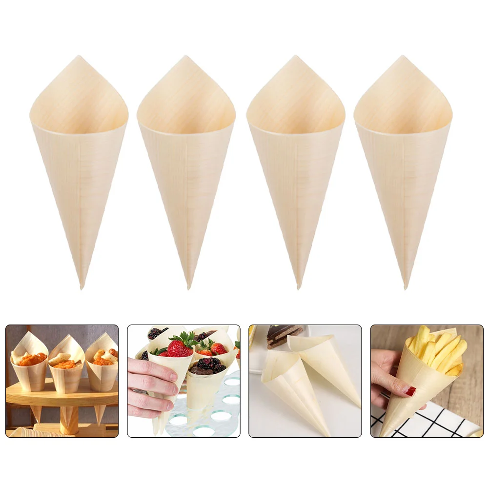 

Conescone Charcuterie Wooden Wood Disposable Holder Dessert French Ice Cream Cupsappetizer Party Wedding Serving Mini Finger