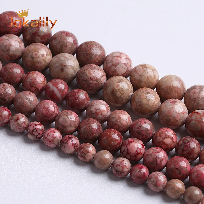 

Natural Stone Red Chrysanthemum Beads For Jewelry Making Coral Fossils Round Loose Spacers Beads DIY Bracelets 4 6 8 10 12mm 15"
