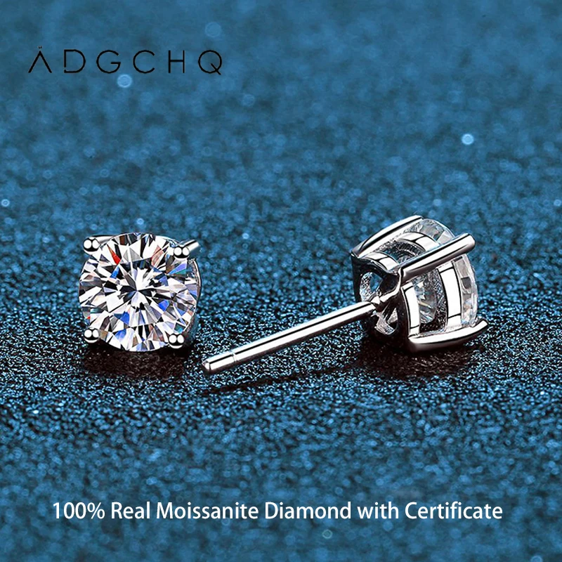 

925 Silver Moissanite Earrings for Women 0.2-4Ct D Color VVS1 4-Prong Diamond Studs Men Jewelry Gift Wedding Birthday Christmas