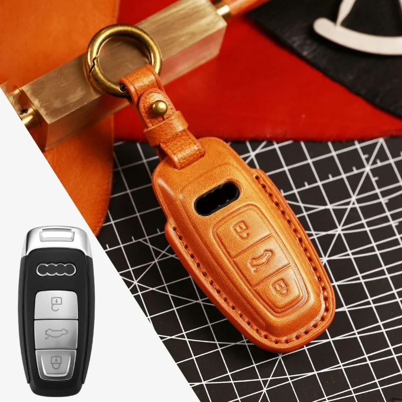 

suitable for Luxury Leather Car Key Case Cover Buckle Case for Audi A8L A4L Q5L Q7 Q8 A5 A8 Key Fob Holder Key Ring Shell Bag